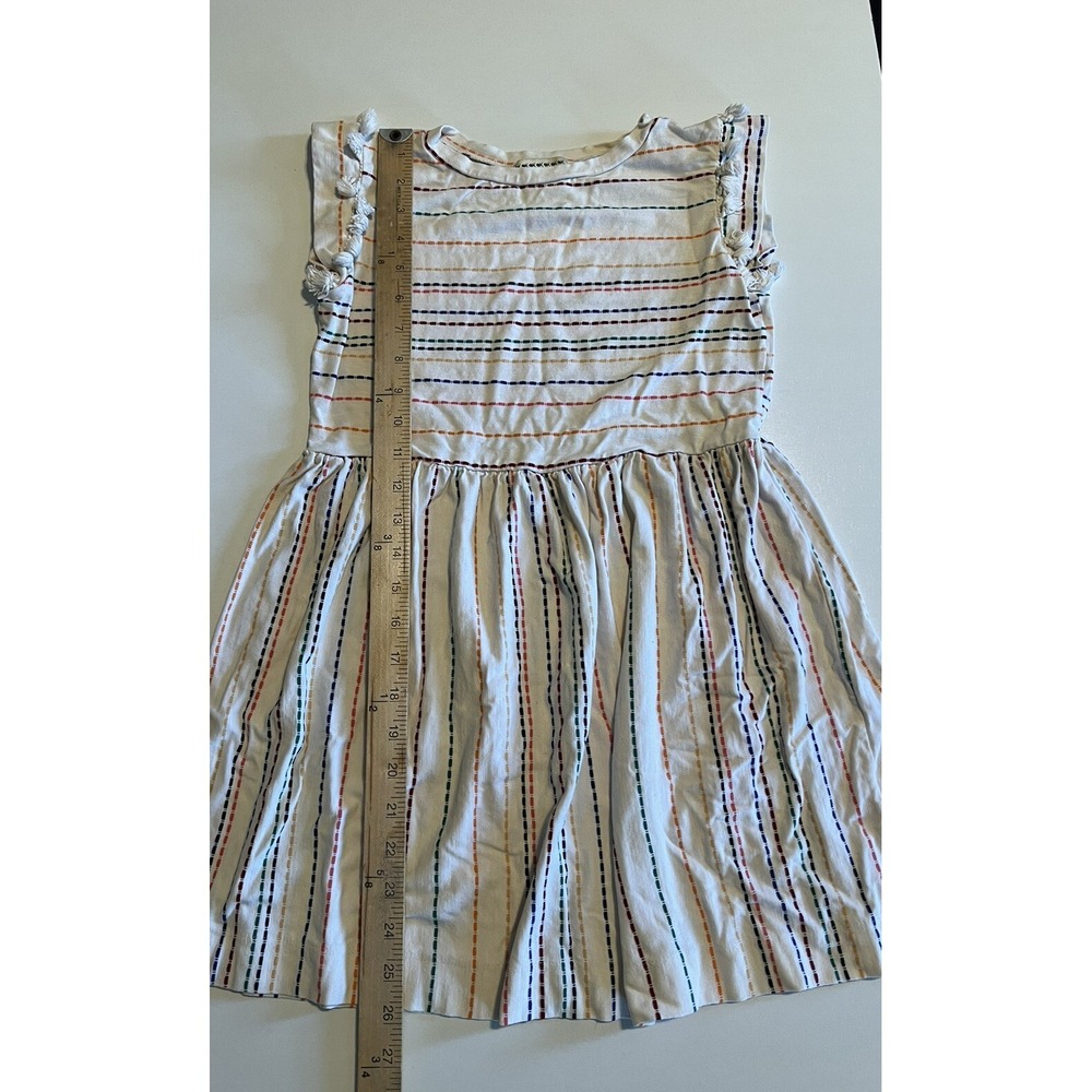 Anthem Of The Ants Girls Dress Size 10 Multi Color Stripes Pompom Sleeves Tan - Picture 2 of 10